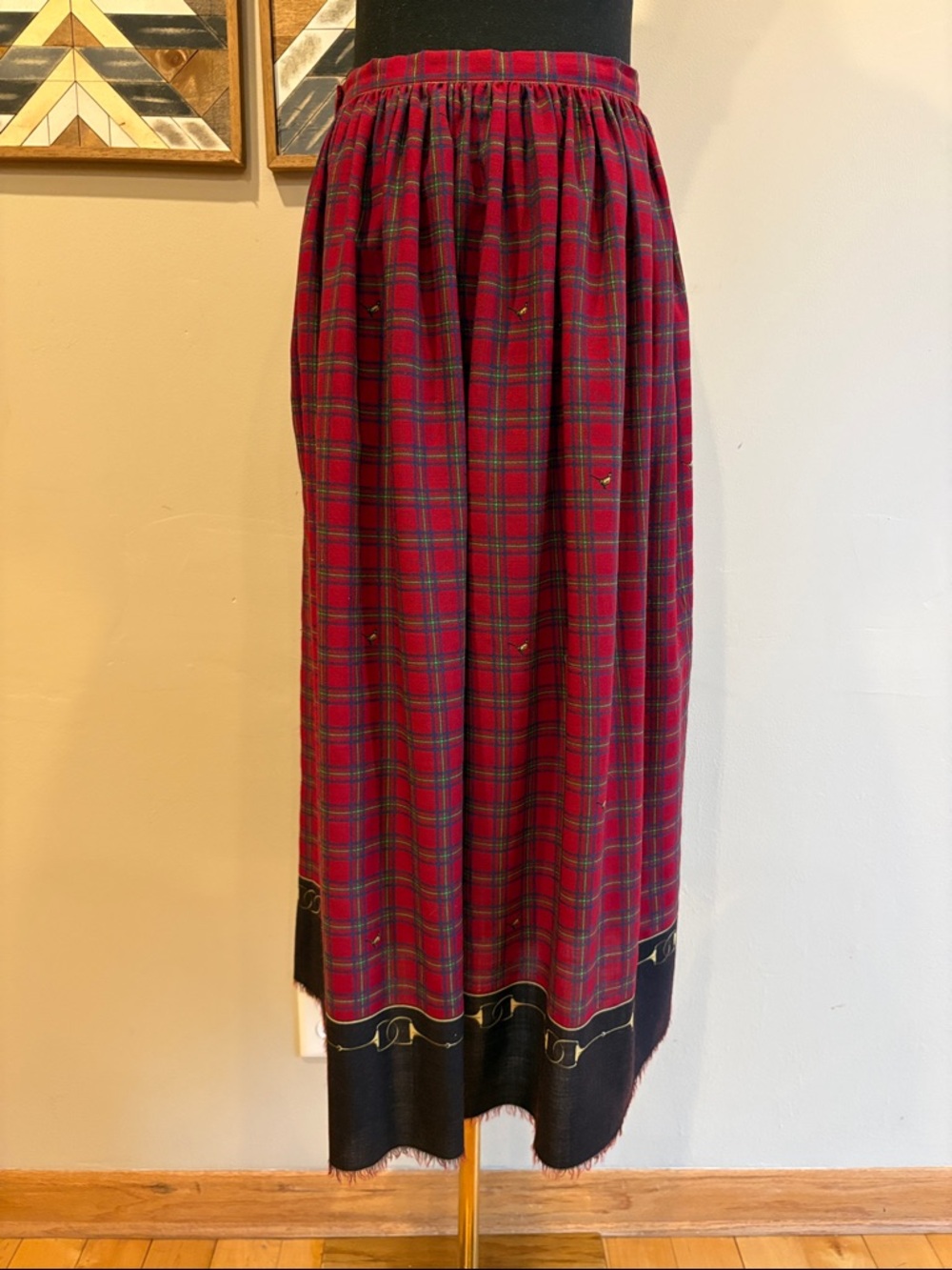 Vintage Ralph Lauren Red Plaid Wool Pheasant Equestrian Maxi Skirt size 12 - Picture 8 of 13